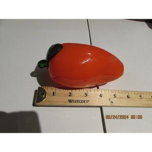 ART GLASS PEPPER ORANGE GREEN STEM FANCO GLASS VEGETABLE FRUIT